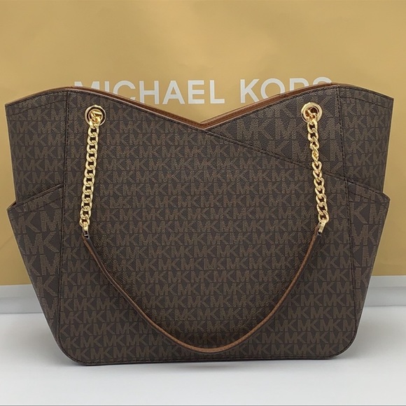 MICHAEL KORS LARGE X CHAIN LOGO SHOULDER BAG BROWN - Picture 15 of 16